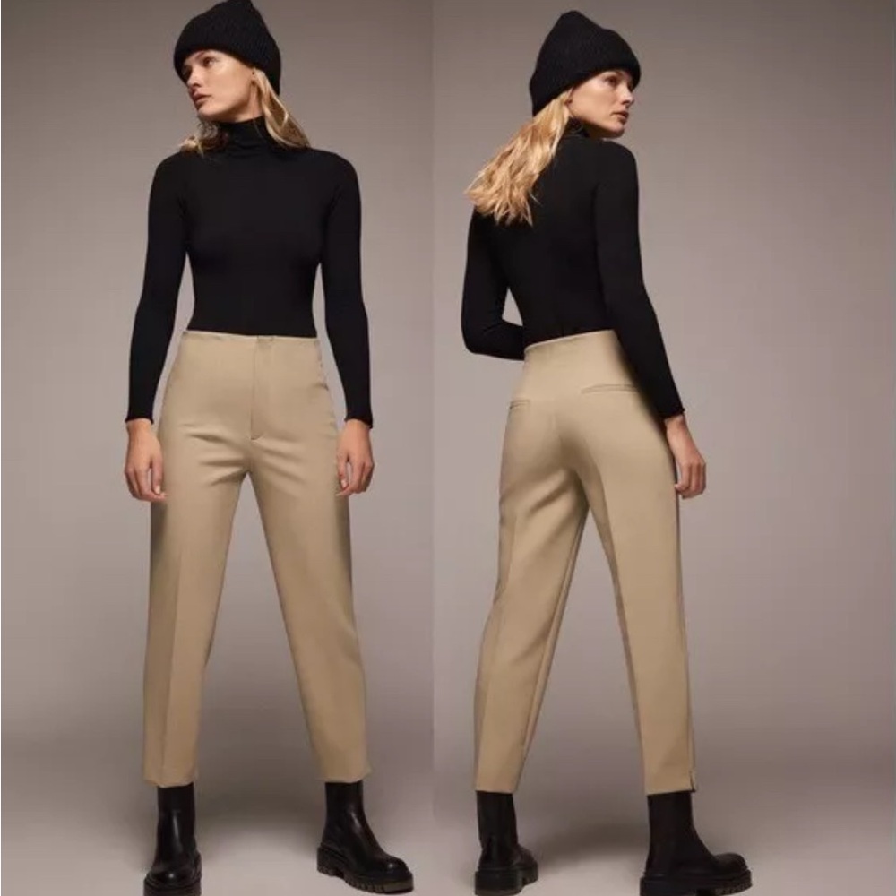 Zara Modern High Rise Tan Ankle Pants Tailored